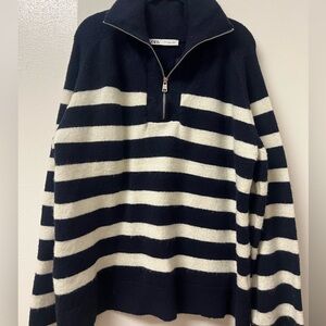 Zara Navy and White Striped Sweater